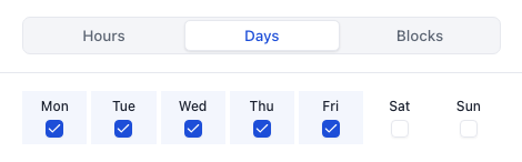 Company setup controls: allocation units set to Days and Monday to Friday ticked as working days