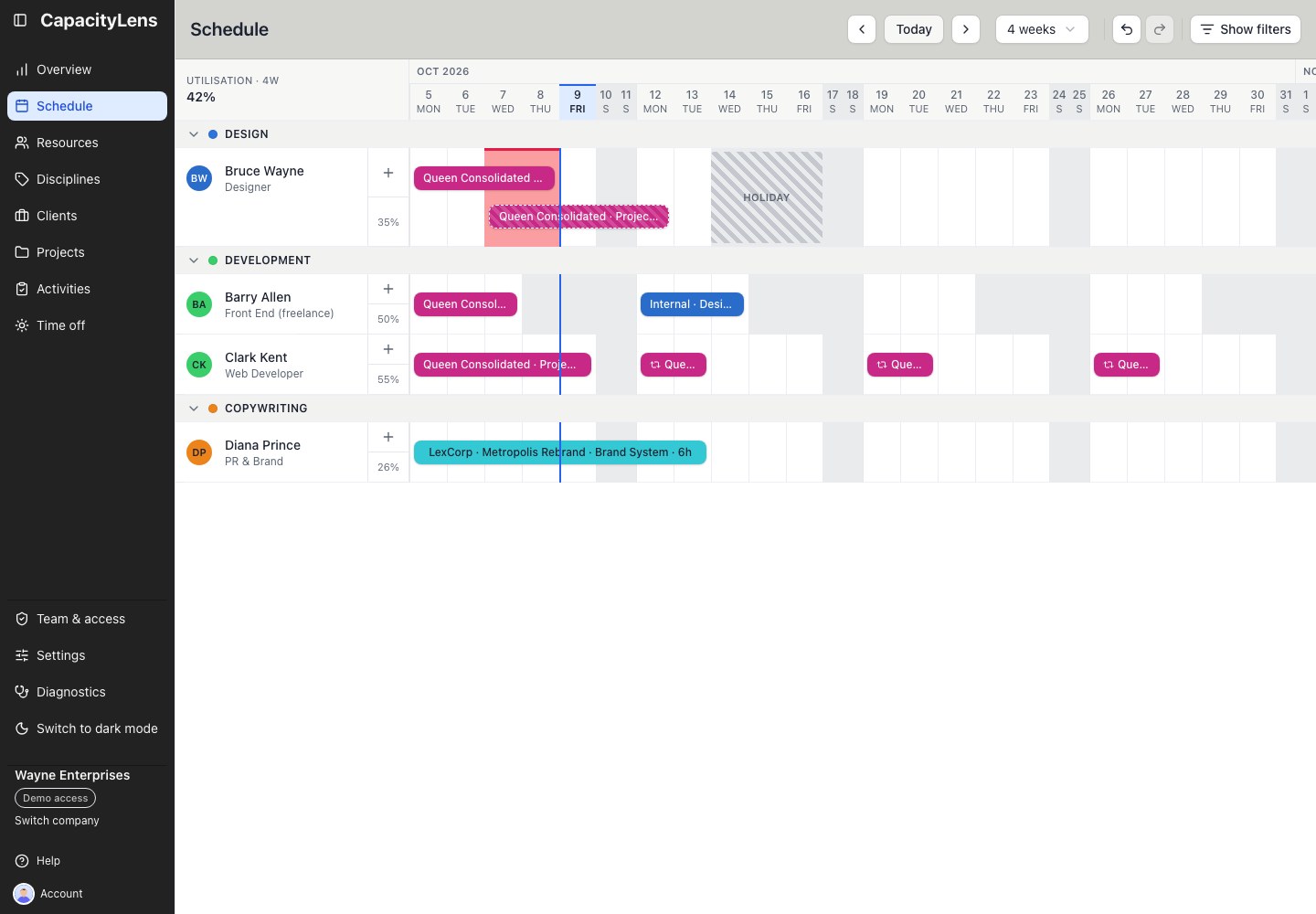 The schedule with repeat cues at the start of two linked CMS Review allocation bars for Clark Kent